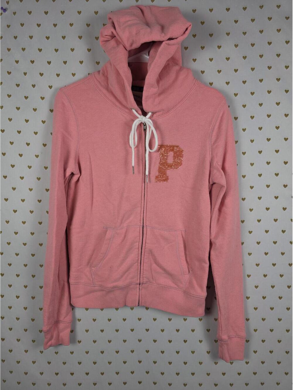 Victorias Secret Pink Bling Logo Sequined Full zip Hoodie Jacket XS - Picture 2 of 6